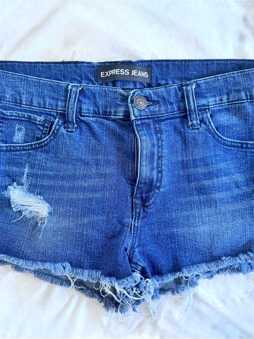 Express Blue Distressed Denim Jean Shorts